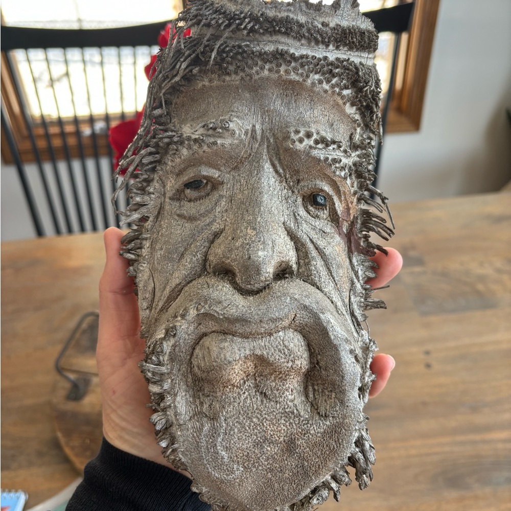 Mangrove Wood Spirit Man Face Carving Hanging Vintage
